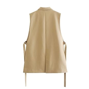 Women Solid Side Split Lace Up Vest Office Lady Sleeveless